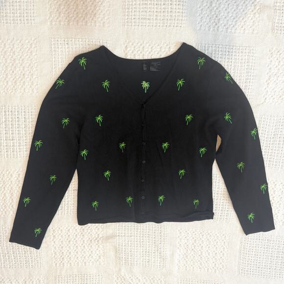 Etoile large embroidered palm tree cardigan sweater top SP 2758 - Picture 6 of 10